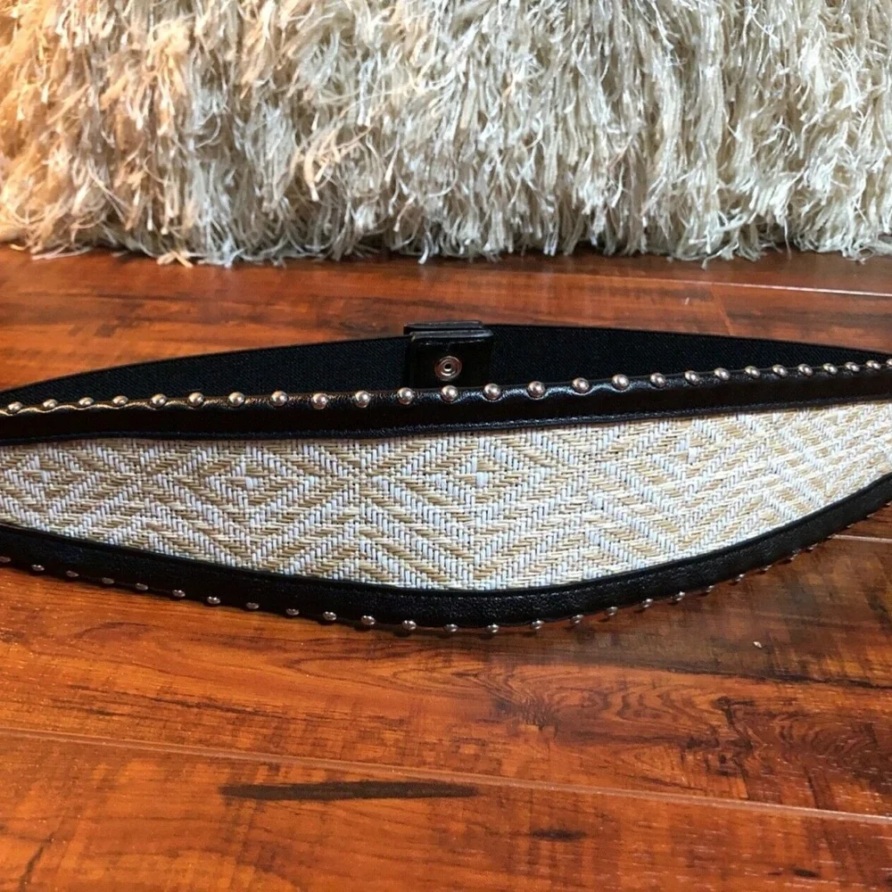 Ivory Woven Black Silver Studded BoHo Hippy Belt